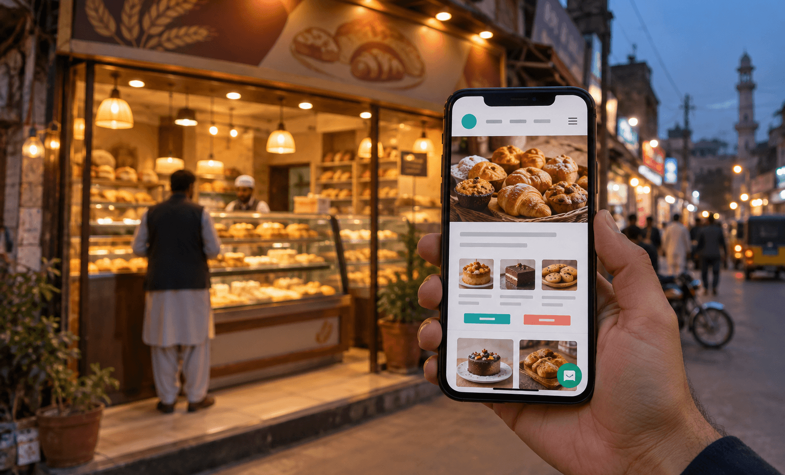 Business website for a local bakery shown on a smartphone